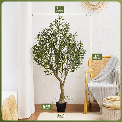 VeriNatural Künstlicher Olivenbaum 150 cm, Kunstpflanze mit Topf