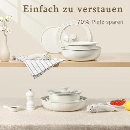 GiPP Pfannenset 15-tlg. mit Abnehmbarem Griff, Keramik-Antihaft