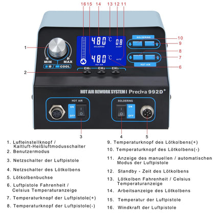 Preciva 992D+ Heissluft Lötstation - Mit Lötkolben & Entlötfunktion