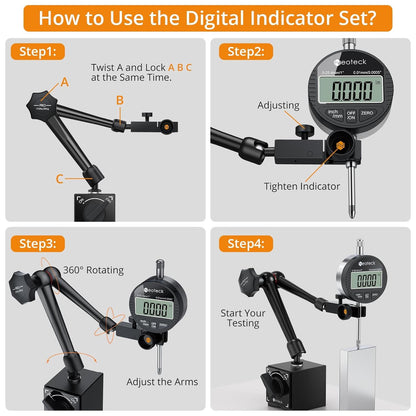 Neoteck Digitale Messuhr Set 0-25.4mm Magnetfuss Zentralklemmung
