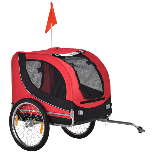 Pawhut Hunde-Fahrradanhänger Transporter Rot-Schwarz. Rot-schwarzer, kastenförmiger Anhänger für den Hundetransport am Fahrrad.