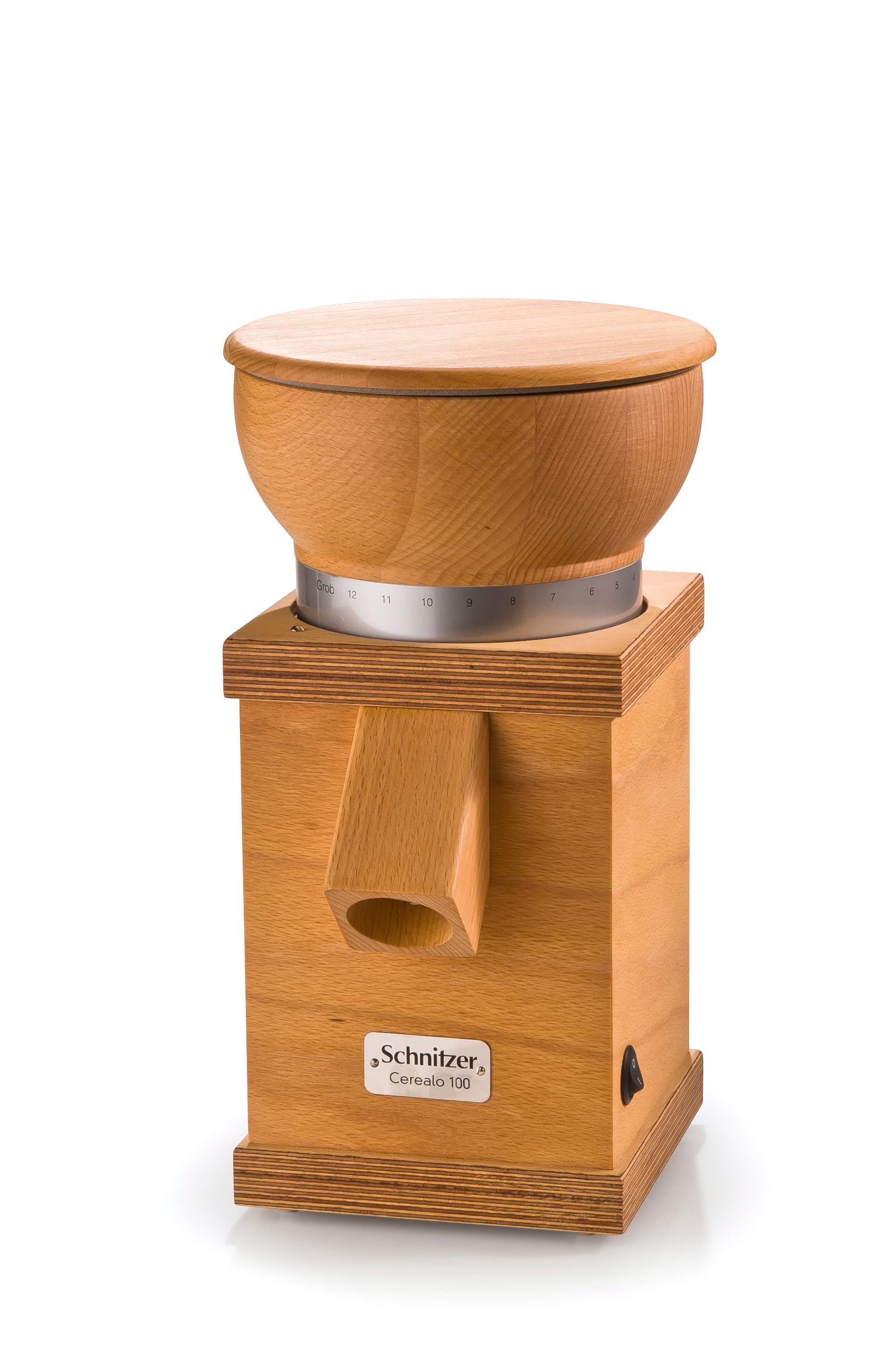HDmirrorR Schnitzer Cerealo 100 Getreidemühle – Natur. Naturholz-Mühle mit Trichter. Vermahlt Getreide zu Frischmehl.