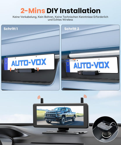 AUTO-VOX Solar3A Plus kabellose Solar-Rückfahrkamera, 7,2 Zoll DVR