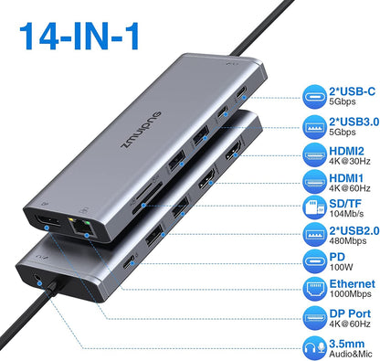 Universal Triple Display 14-in-1 USB C Docking Station 4K