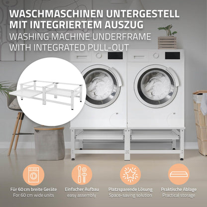 ML-Design Doppel Waschmaschinen-Untergestell – Weiss, 2 Ablagen