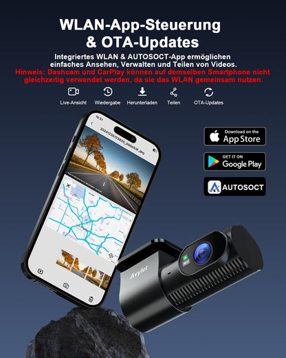 Avylet 4K+1080P Dashcam Dual Auto Kamera - Mini 5GHz Wi-Fi
