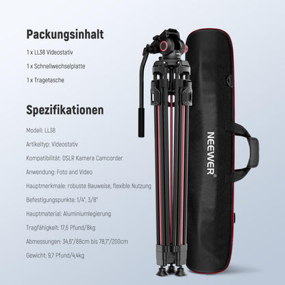 NEEWER LL38 Videostativ mit Fluidkopf 2m - für DSLR Kameras