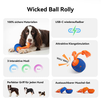 Cheerble Wicked Ball Rolly Interaktiver Hundeball mit Seil, Blau