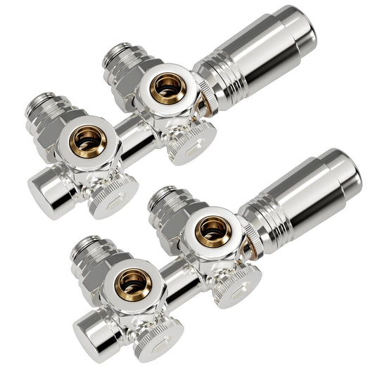 Heilmetz Multiblock Set Heizkörperanschluss 50mm Thermostat Chrom Eck/Durchgang 2er-Set. Regelt Vor- und Rücklauf-Temperatur.