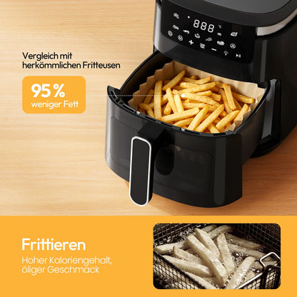 LLIVEKIT Heissluftfritteuse 5.5L | Airfryer mit Sichtfenster, schwarz