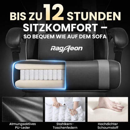 Riftracer Gaming Stuhl ergonomisch mit Fussstütze, schwarz-grau