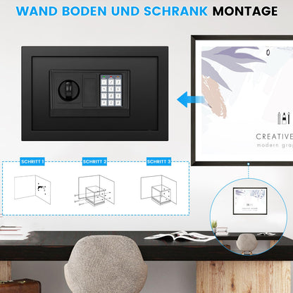Sanfnz Tresor 15L, digitaler Möbeltresor mit Zahlencode und Schlüssel