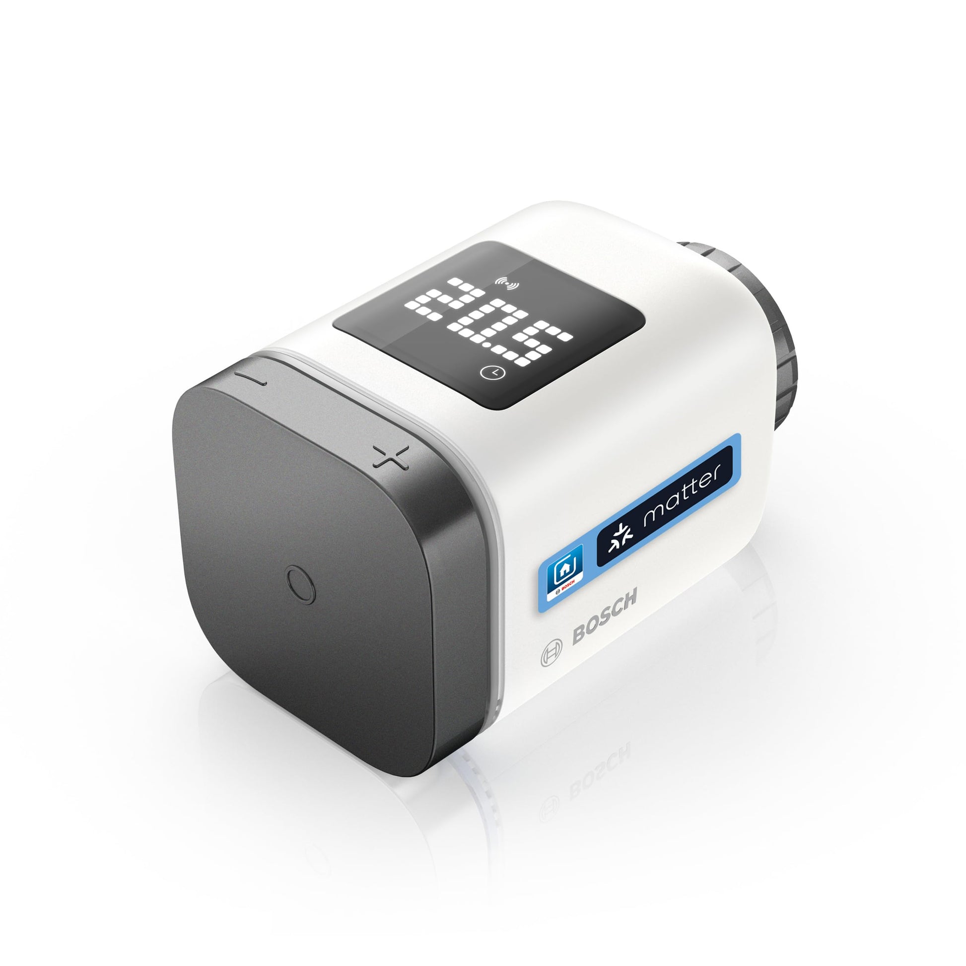 Bosch Smart Home Heizkörperthermostat II [+M] - anthrazit. Kompaktes, anthrazitfarbenes Thermostat zur smarten Temperaturregelung am Heizkörper.