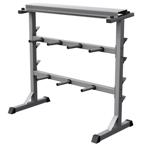 GORILLA SPORTS® Hantelablage Hantelscheibenständer - 3 Ebenen. Schwarzes Gestell zur Lagerung von Hanteln und Hantelscheiben.