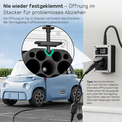 dé Typ 2 auf Schuko Adapter 16 A, Ladeadapter für E-Auto, 0,6 m