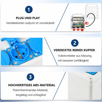 Warmfay Wandverteiler Baustrom - CEE 16A/32A, 4x 230V, FI/LS IP67