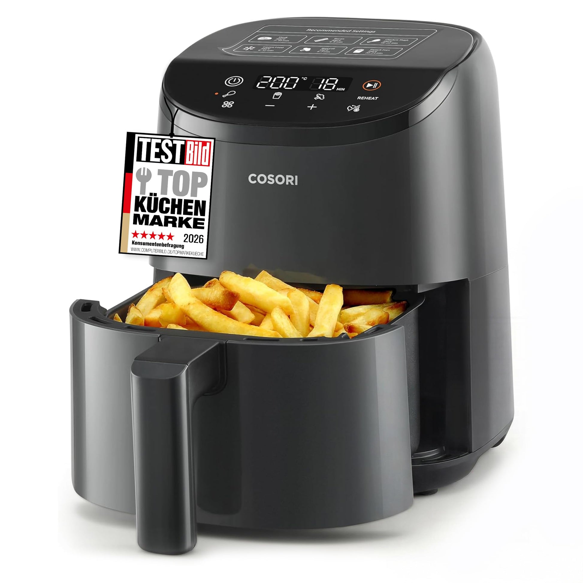 COSORI Heissluftfritteuse Mini 2L CAF-LI211 kompakt für 1 Person, dunkelgrau