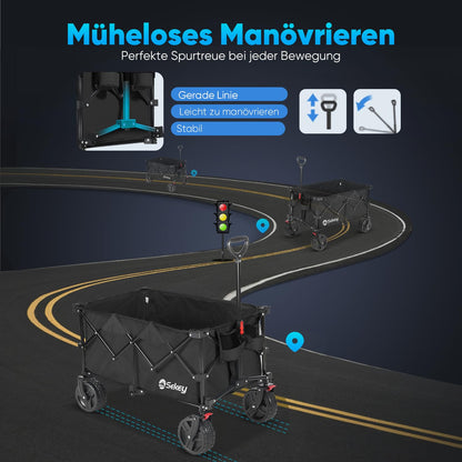 Sekey XXL Plus Bollerwagen faltbar mit Bremsen, 200 L, schwarz