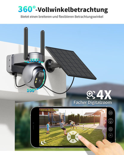 SEHMUA 4G LTE Solar Überwachungskamera Aussen 2K PTZ IP66
