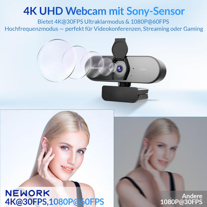 NEWORK EasyCam 502 Webcam 4K mit Dual-Autofokus und USB-A
