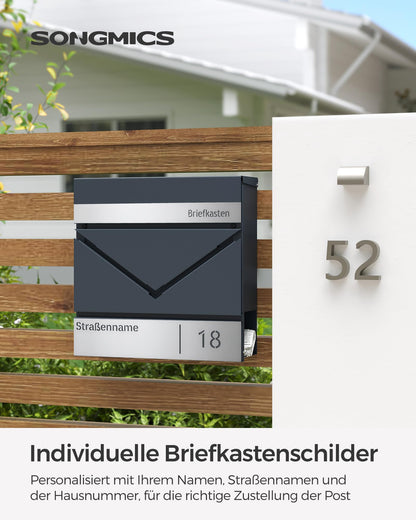 SONGMICS Briefkasten GMB080D01V1 - Personalisiert, Anthrazit-Silbern