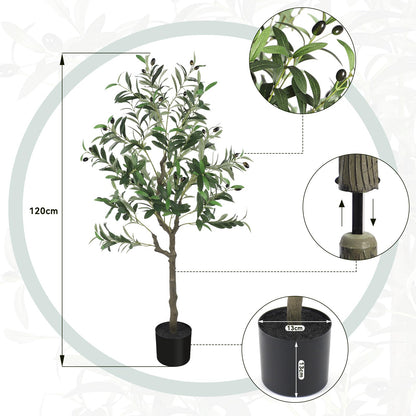 YOLEO Künstlicher Olivenbaum 120 cm Kunstpflanze mit Topf (Typ 2)