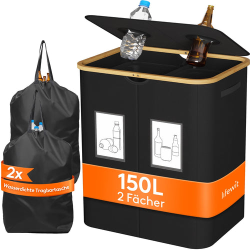 Lifewit Pfandflaschen Sammelbehälter mit Deckel, 150 L, Schwarz, faltbar, aus 600D Oxford-Gewebe