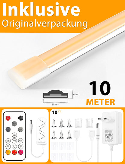 Lamomo COB LED Streifen 10m warmweiss 3000K dimmbar mit Fernbedienung