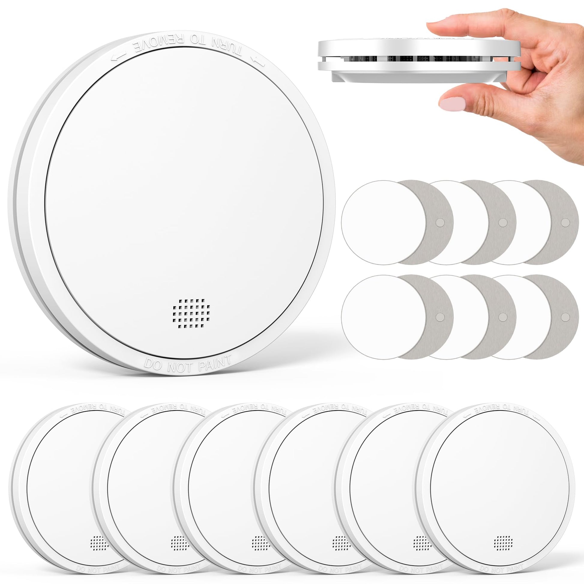 CHZHVAN Rauchmelder mit Magnethalterung, 10-Jahres-Batterie, 6er Set – mit 85-dB-Alarm und LED-Blitz