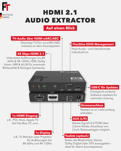 FeinTech AX210 HDMI 2.1 Audio Extractor 4K 120Hz 8K VRR ARC