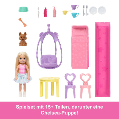 Barbie Chelsea Pop-up Puppenhaus mit Puppe, Hund und Zubehör JFW49