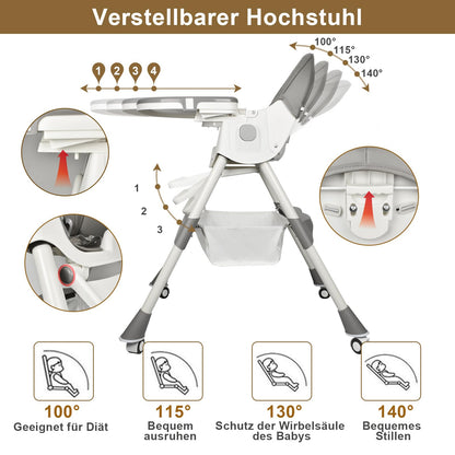 LINELUCK 4in1 Kinderhochstuhl – mit Babyliege, mitwachsend