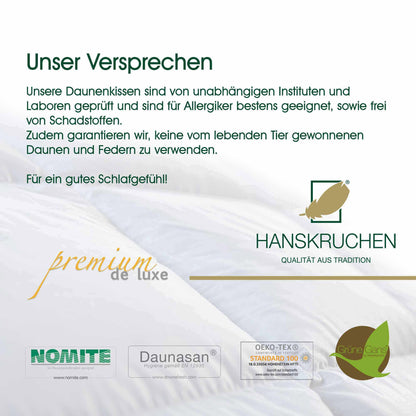 HANSKRUCHEN Premium de Luxe Daunenkissen – 40x80 cm Allergiker
