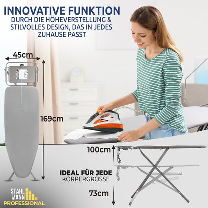 STAHLMANN XXL Bügelbrett für Dampfbügelstation 130x48 cm