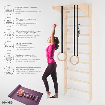 AktivFit Sprossenwand Heim-Fitness mit verstellbaren Holzringen