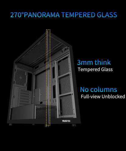 MUSETEX K2 PC Gehäuse ATX Mid Tower, 7 PWM ARGB-Lüfter, Schwarz