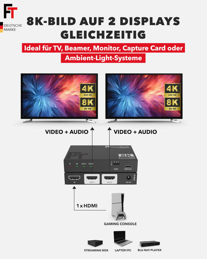 FeinTech SP210 HDMI 2.1 Splitter 4K 120Hz 8K für 2 Monitore