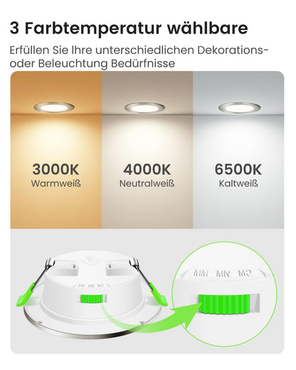 ALUSSO LED Einbaustrahler dimmbar, 3 Farbtemperaturen, IP44, 12er Set