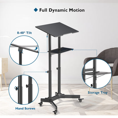 BONTEC Stehpult Laptoptisch – Höhenverstellbar, Rollen, Neigbar