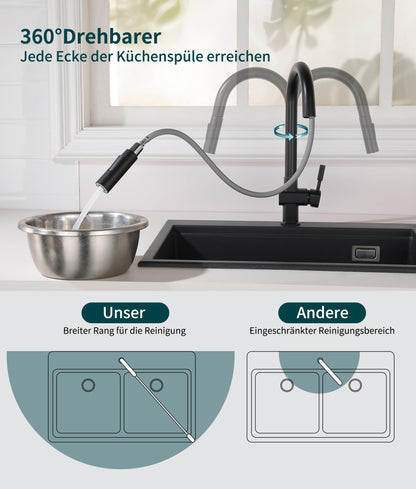 Süssren Küchenarmatur CL002BL mit ausziehbarer Brause, schwarz