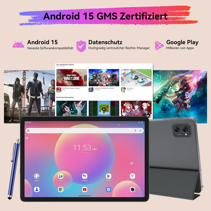 TABWEE Android 15 Gaming Tablet - 10 zoll, 24GB/256GB, Tastatur