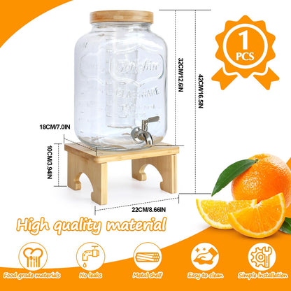 AIQII Getränkespender Glas 7,6 L mit Edelstahl-Zapfhahn und Ständer