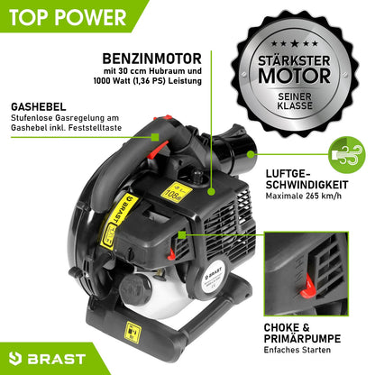 BRAST Laubsauger Laubbläser Benzin – 4in1 Funktion 1,0kW