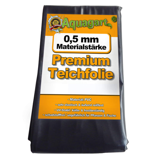 Aquagart PVC Teichfolie 0.5mm Stärke – Schwarz 3x6m. Schwarze, flexible Folie zur wasserdichten Teichabdichtung.