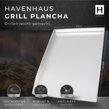 HAVENHAUS Massive Plancha Grillplatte – Edelstahl 40x30cm