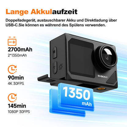 SVBONY SVGo2 4K Action-Kamera, wasserdicht bis 30 m, Dual-Screen