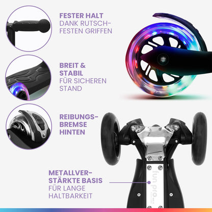 fun pro Two Kinder Tretroller – LED Räder, faltbar, ab 6 Jahre