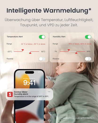 SwitchBot WLAN Thermometer Hygrometer 3er-Set mit Hub Mini, IP65