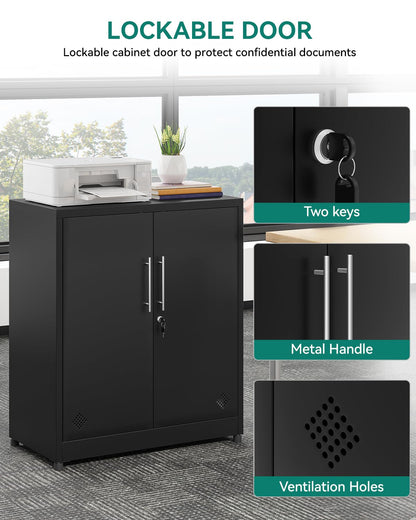 YITAHOME 2-türiger Metall Aktenschrank - Schlüssel, Schwarz