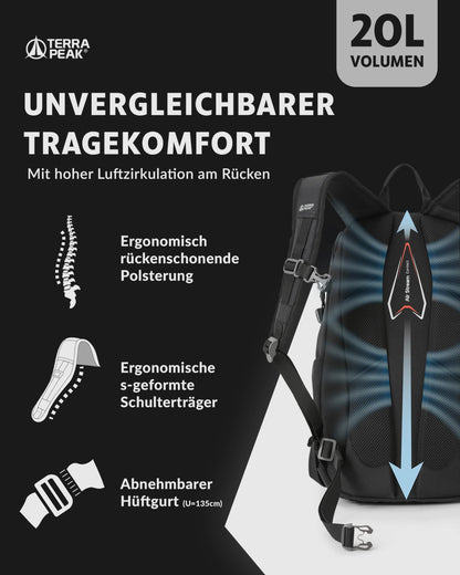 Terra Peak FLEX 20 Wanderrucksack 20L schwarz wasserabweisend